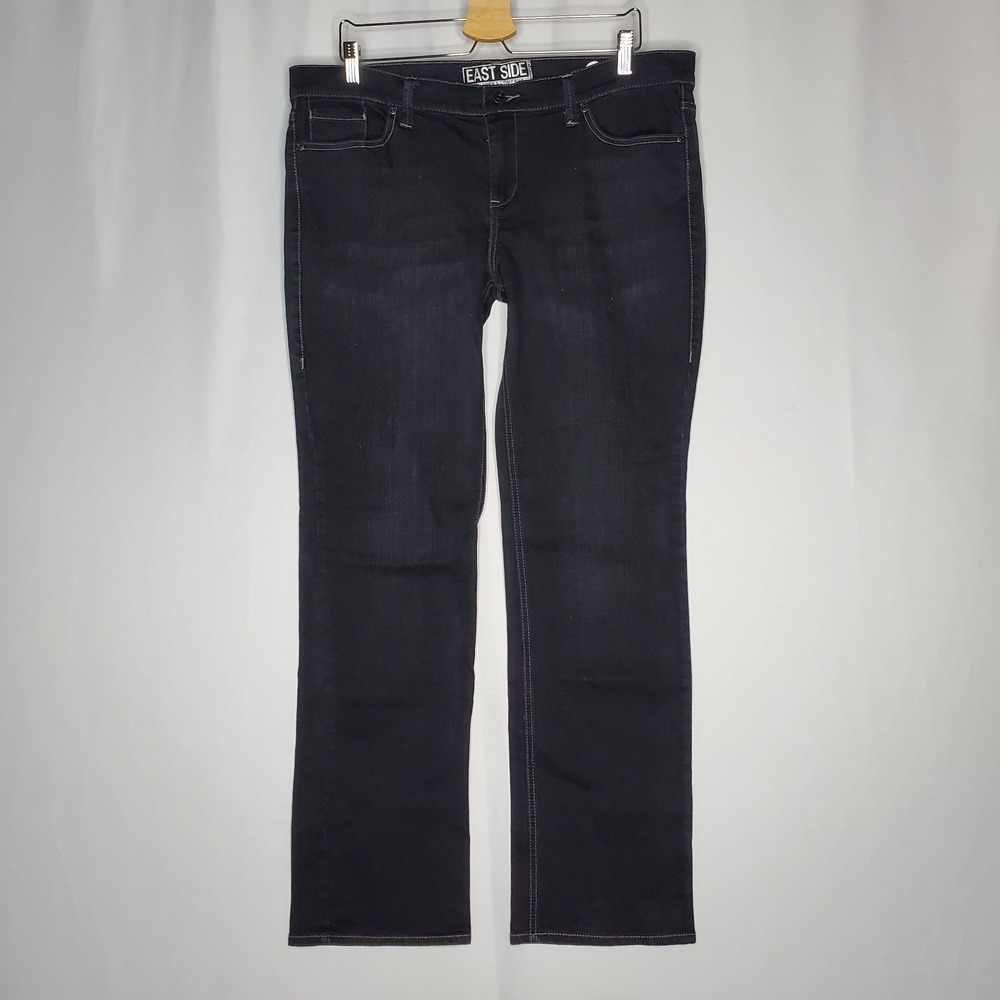 East Side NY Co Jeans Women 16 Black Straight Topstitch Flap Pocket Y2K Grunge‎